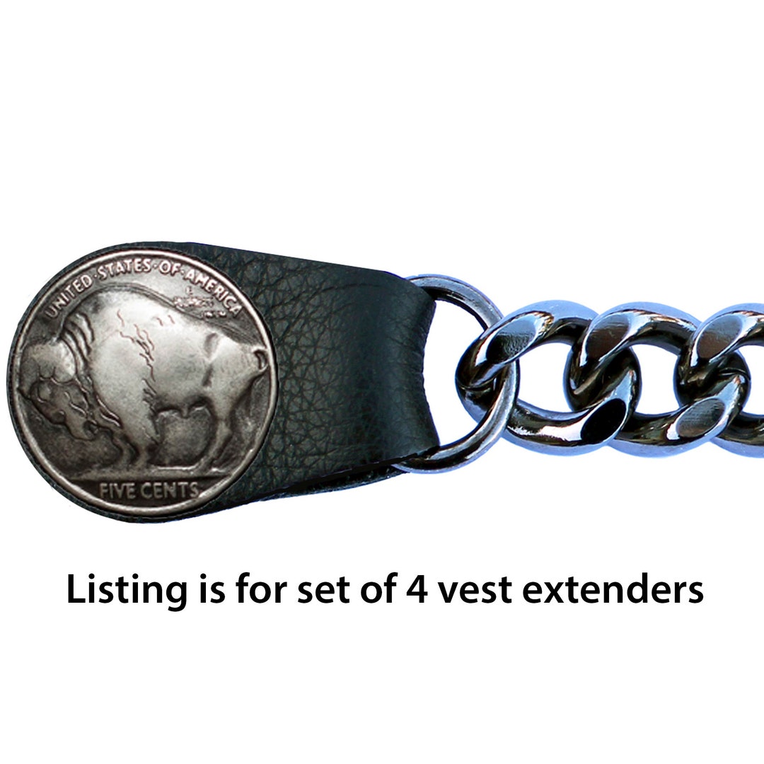 Buffalo Nickel Leather Vest Extender(4 Set) Motorcycle Biker Chain Free Shipping