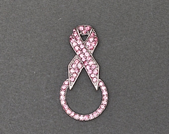 Pink Ribbon Rhinestone Holder Pin