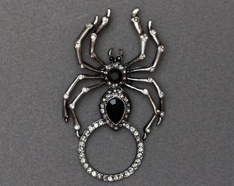 Wicked Spider Rhinestone Holder Pin with Antique Finish