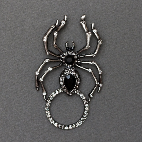 Wicked Spider Rhinestone Holder Pin with Antique Finish