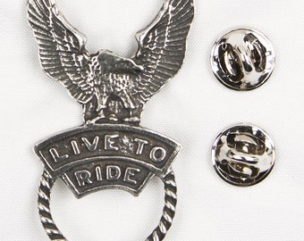 Motorcycle Style Sunglass Holder Pin - Live To Ride Eagle