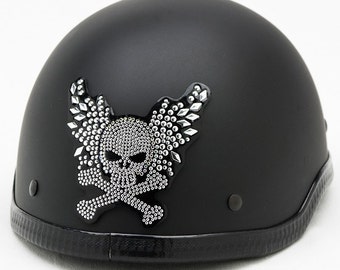 Rhinestone Helmet Bling Sticker - Winged Skull