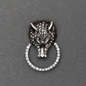Wolf Rhinestone Holder Pin with Antique Finish