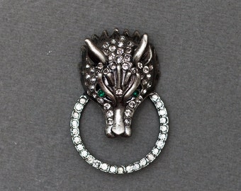 Wolf Rhinestone Holder Pin with Antique Finish