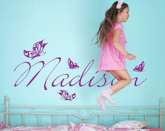 Personalized Butterfly Name Decal, Girls Name Wall Decal, Butterfly Nursery Decor, Custom Name Wall Decal, Girls Room Bedroom Wall Decor