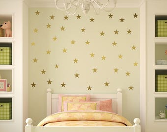 Gold vinyl star wall decal sticker wall art, Gold star decals for baby nursery wall, gold confetti stars, Star wall decals, star stickers