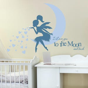 FAIRY Wall Decal, Fairy Blowing Hearts, Fairy blowing kisses, I Love You To The Moon and Back, Fairy wall sticker, Fairy Wall Decor image 3