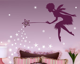 Fairy Art Fairy Decor, Pixie Dust star wand wall decal, tinkerbell wall decal, fairy princess decor, Pixiedust wand decal, girls room decor