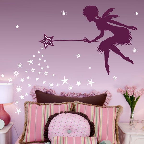 Fairy Art Fairy Decor, Pixie Dust star wand wall decal, tinkerbell wall decal, fairy princess decor, Pixiedust wand decal, girls room decor