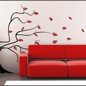 large whimsical BLOWING TREE wall decal Removable Vinyl Wall Decal mural. Choose your colors 70 x 63 image 3