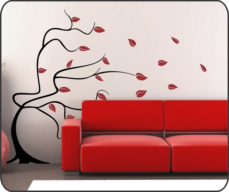 Large whimsical BLOWING TREE wall decal Removable Vinyl Wall Etsy