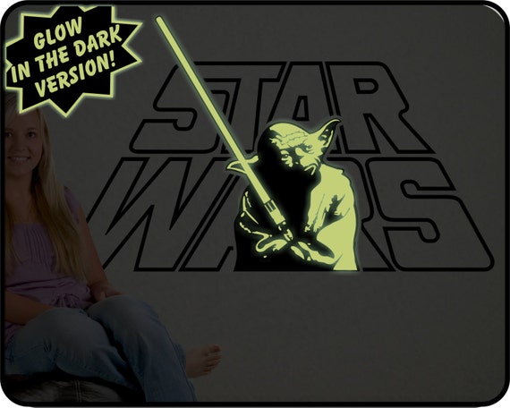 Star Wars Yoda Wall Decal With Glow In The Dark Yoda Star Wars Art 40 X 23