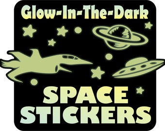 Glow in the Dark Space Ships, Glowing planets, Ceiling Stars, Glow Stars, Toddlers decor, Space Stickers, wall decor,  Fun Stocking Stuffer!