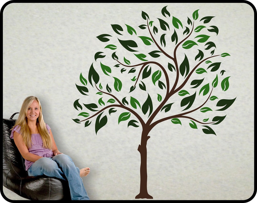Large Tree Vinyl Wall Decal Mural With 2 Color Leaves Choose Spring or