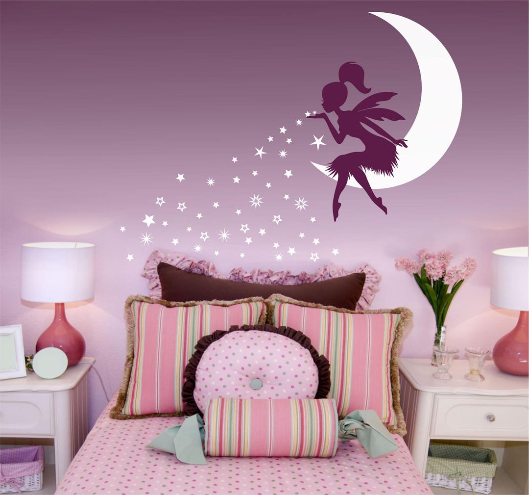 FAIRY Wall Decal, Fairy Blowing Stars Wall Decal, Fairy Blowing Pixie