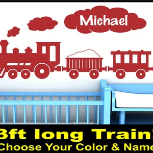 Personalized Choo Choo Train wall decal for baby boys nursery - 8&quot; x 36&quot; vinyl boys wall decor