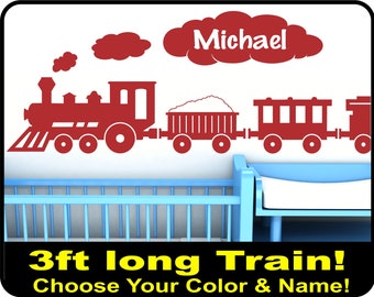 Personalized Choo Choo Train wall decal for baby boys nursery - 8" x 36" vinyl boys wall decor