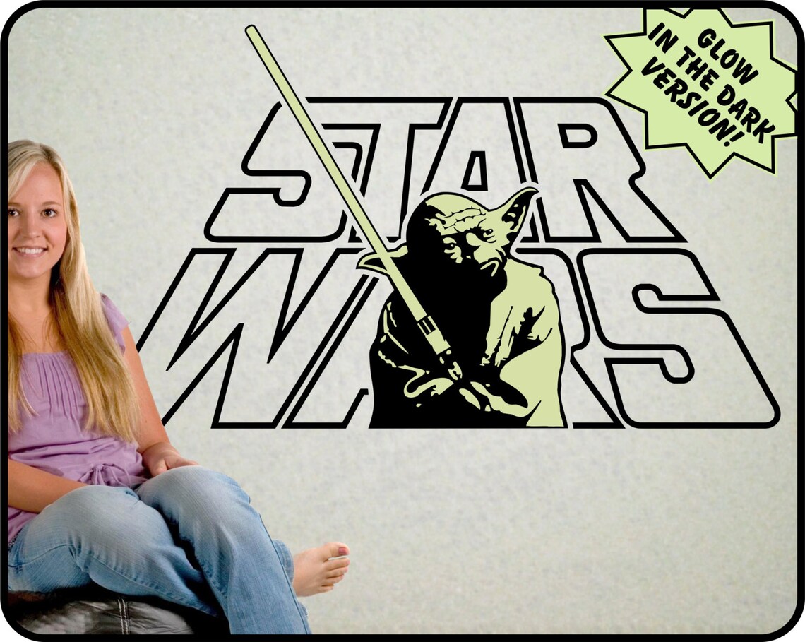 STAR WARS Yoda Wall Decal With Glow in the Dark Yoda star Etsy