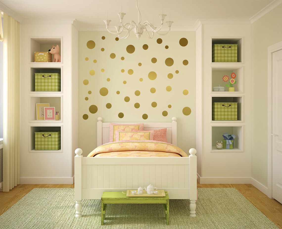 Gold Polka Dot Wall Stickers Gold Dot Wall Decal Wall Dots Etsy