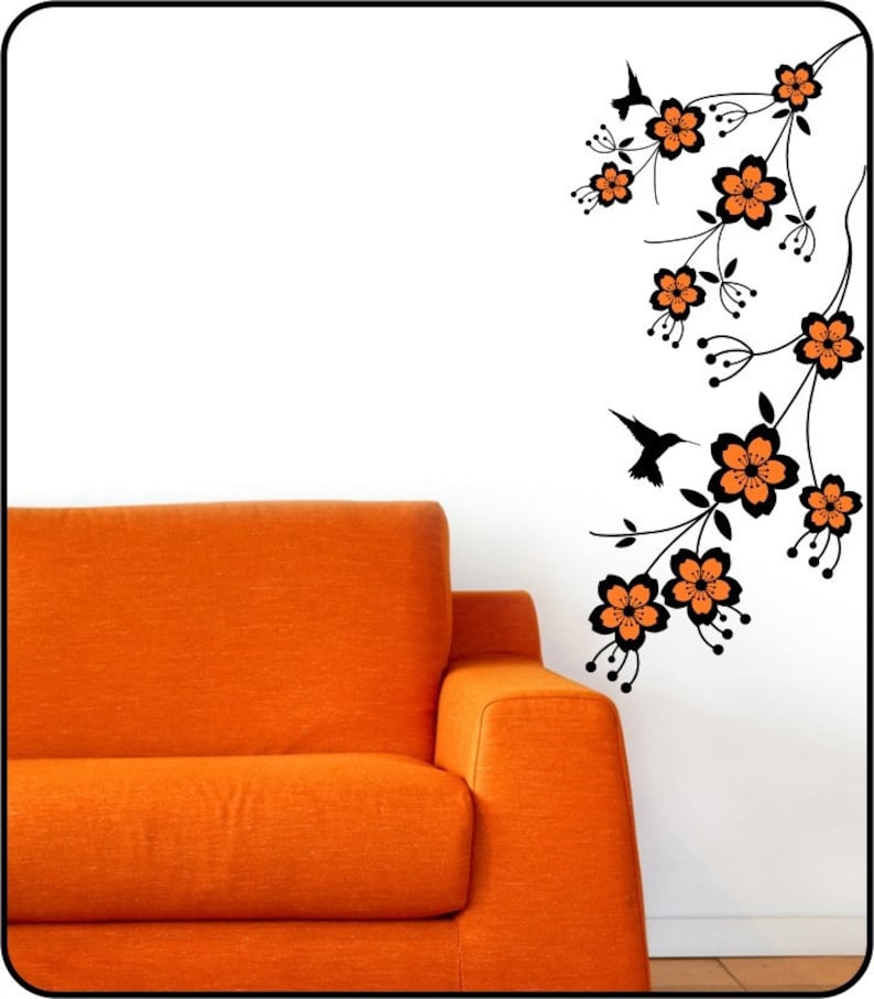 Cherry Blossom Wall Decal Removable Vinyl Cherry Vine Wall Etsy