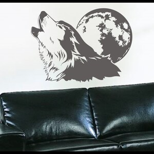 Howling Wolf Wall Decal With Full Moon Vinyl Wall Art, 30 Wide X 23 ...