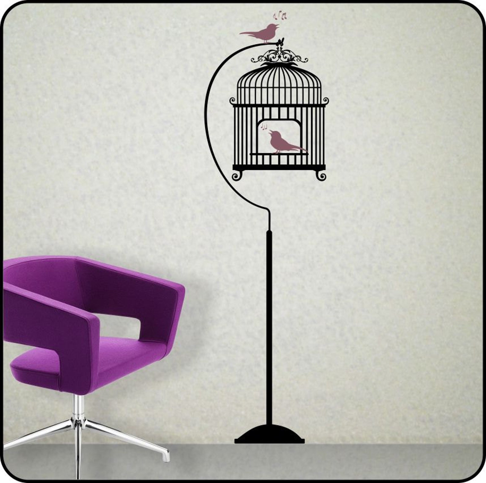 BIRD CAGE Wall Decal and Stand With Song Birds Interior Etsy