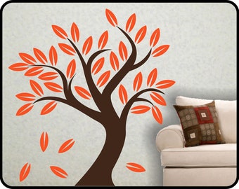 Autumn Blowing Tree wall decal  - fun Fall Vinyl Tree wall mural - Choose your colors 60" x 56"