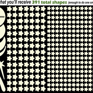 May include: A black and white image showing 391 glow-in-the-dark wall decals. The decals include stars, shooting stars, and crescent moons. The text "Here's what you'll receive 391 total shapes (enough to do one small bedroom)" is at the top of the image. A U.S. dime is shown for size reference.