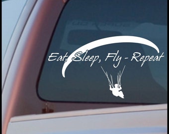 Paragliding vinyl decal for vehicle Eat, Sleep, Fly, Repeat sticker  (parapente)  14" x 8"