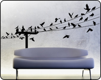BIRDS ON A WIRE wall decal, powerline wall decal, power line, flying birds wall decal, Birds in Flight, flock of birds decal, bird wall art