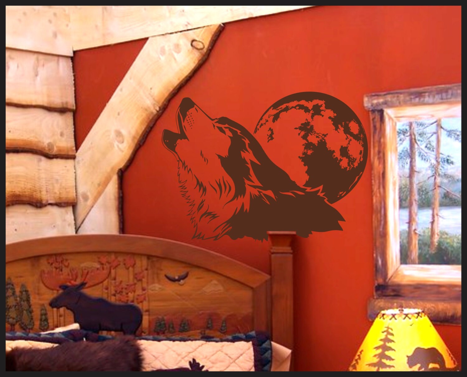 Howling Wolf Wall Decal With Full Moon Vinyl Wall Art Etsy