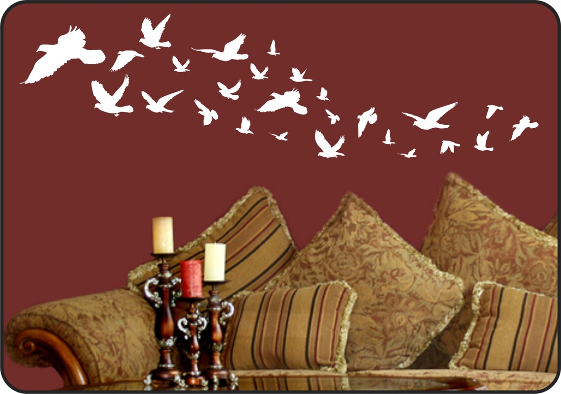 Flying Birds Wall Decal White Birds Wall Decal Flock of - Etsy