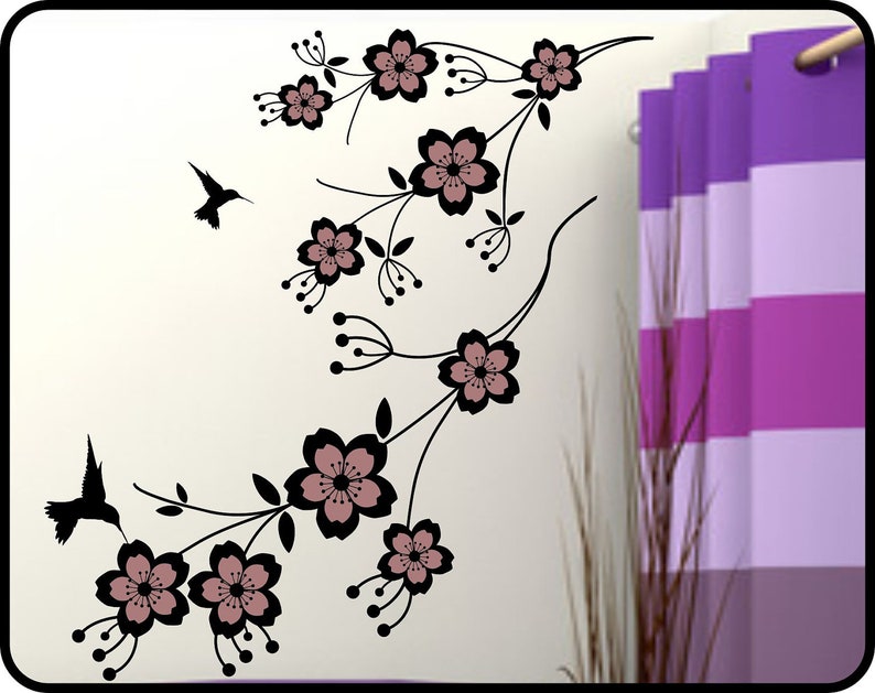 Cherry Blossom Wall Decal Removable Vinyl Cherry Vine Wall Etsy