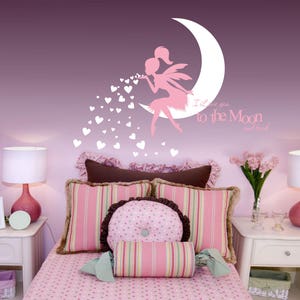 FAIRY Wall Decal, Fairy Blowing Hearts, Fairy blowing kisses, I Love You To The Moon and Back, Fairy wall sticker, Fairy Wall Decor image 4