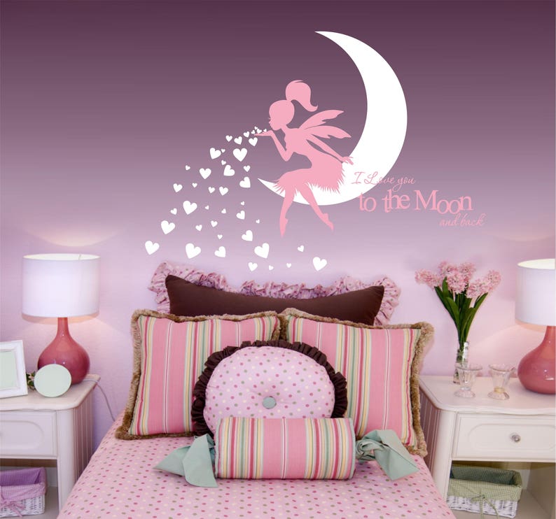 FAIRY Wall Decal, Fairy Blowing Hearts, Fairy blowing kisses, I Love You To The Moon and Back, Fairy wall sticker, Fairy Wall Decor image 4