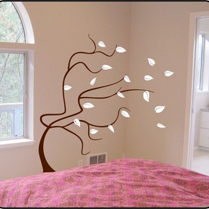 large whimsical BLOWING TREE wall decal Removable Vinyl Wall Decal mural. Choose your colors 70 x 63 image 2