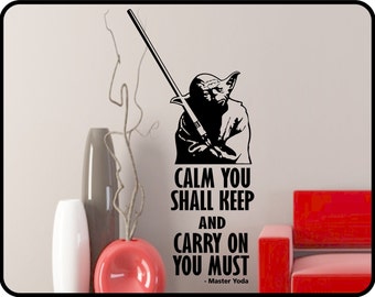 Star Wars wall decal with Yoda - Star Wars art removable vinyl sticker / 23" x 49"