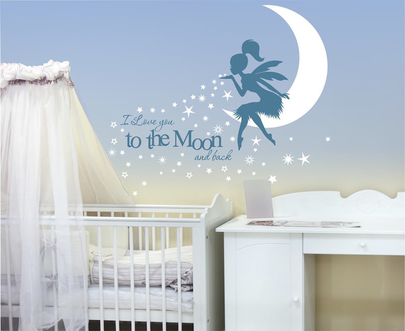 Fairy Wall Decal Nursery Decor Fairies I Love You to the Moon Etsy