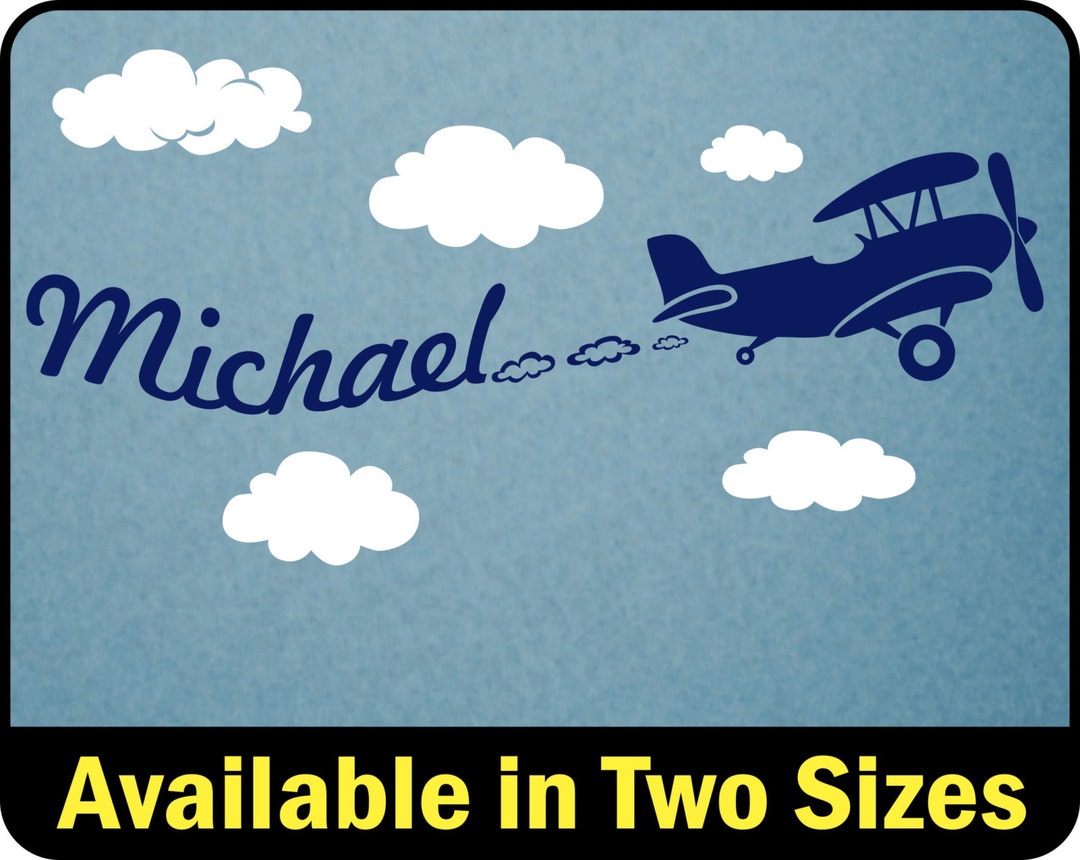 Personalized Boys Name Wall Decal, Airplane Boys Name Decal, Biplane ...