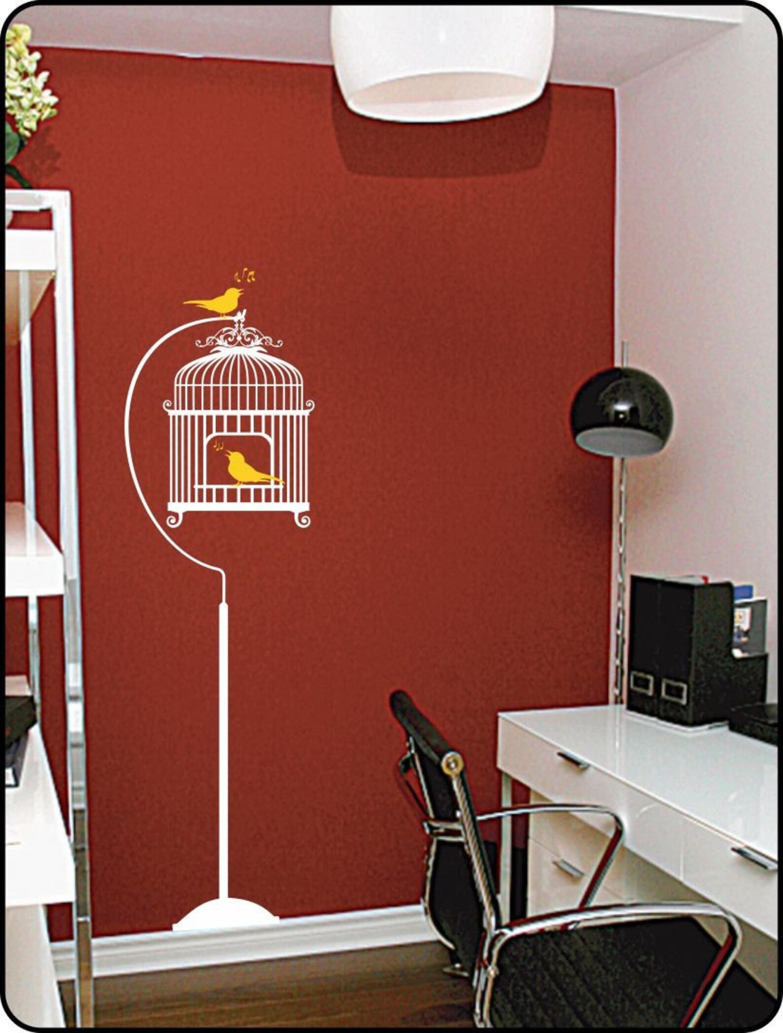 BIRD CAGE Wall Decal and Stand With Song Birds Interior Etsy