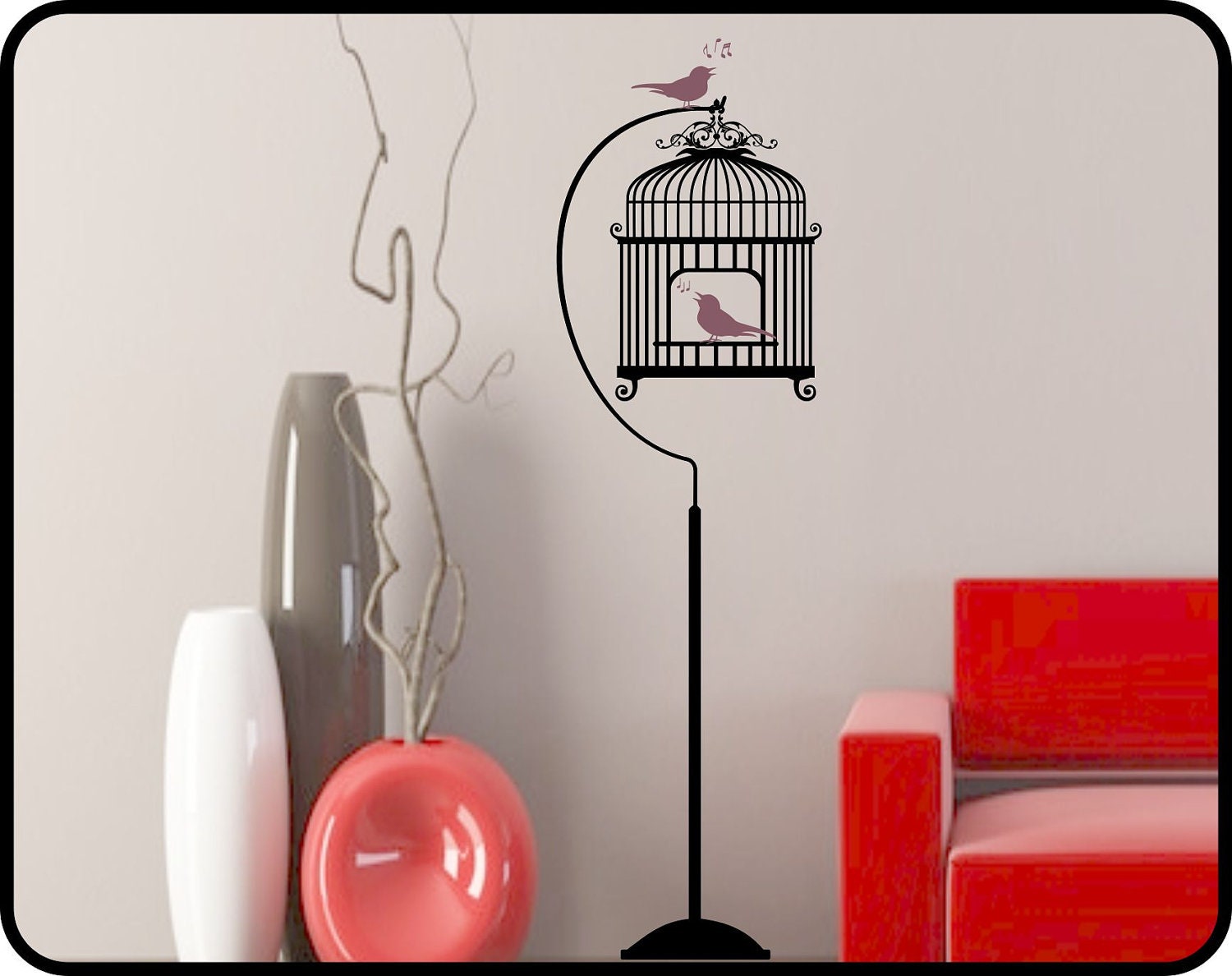 BIRD CAGE Wall Decal and Stand with Song Birds Interior Etsy