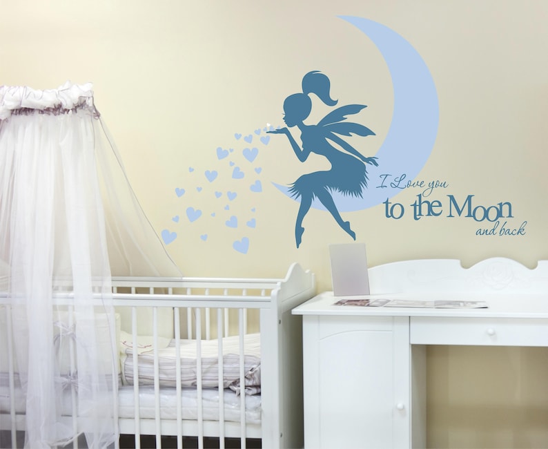 FAIRY Wall Decal, Fairy Blowing Hearts, Fairy blowing kisses, I Love You To The Moon and Back, Fairy wall sticker, Fairy Wall Decor image 3