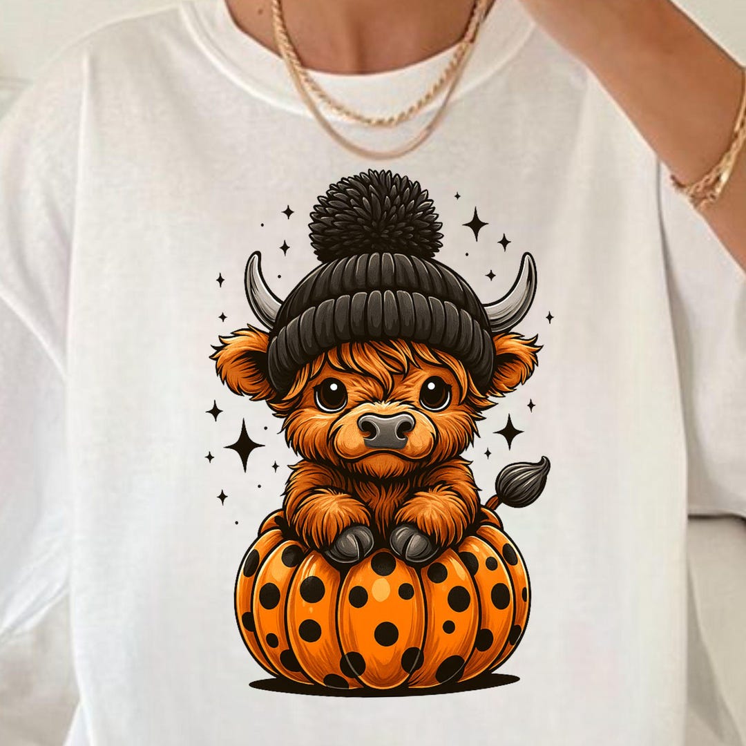 Cute Halloween Highland Cow PNG, Fall Cow Sublimation Design, Pumpkin ...