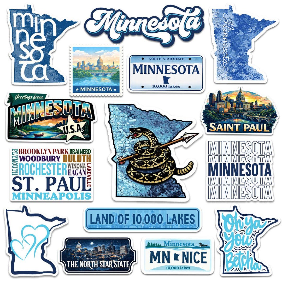 Mn Tags Sticker 15 Pcs Minnesota Stickers, Land of 10,000 Lakes North Star State MN ...