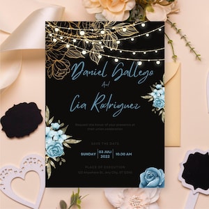 Black Wedding Invitation  Gold Template Editable Luxury Wedding Card Digital Wedding canva Printable Modern Wedding Elegant Invite  Download