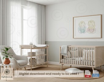 Maqueta de habitación infantil escandinava: Marco de arte mural y póster (descarga digital PNG y PSD)