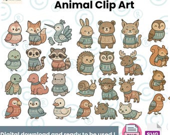 Paquete de imágenes prediseñadas de animales de invierno nórdicos: arte popular escandinavo (descarga digital PNG y SVG)