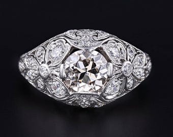 Art Deco Moissanite Engagement Ring: Vintage Halo, Sterling Silver