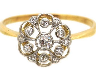 Art Deco Moissanit Blumenring: 14K Gelbgold Floral Statement