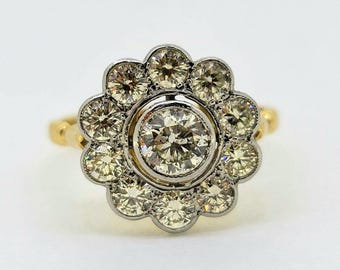 Art Deco Moissanit Blumenring: 14K Gelbgold Floral Statement
